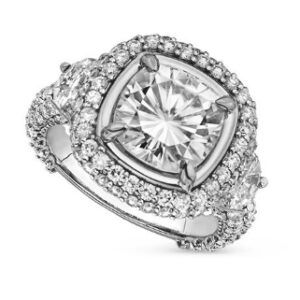 5.55 CT CUSHION MOISSANITE FOREVER ONE HALO PAVE ENGAGEMENT RING