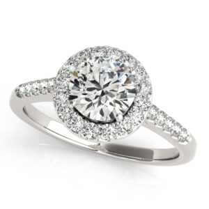 1.38 Ct Round Moissanite Forever One & Diamond Halo Pave Engagement Ring