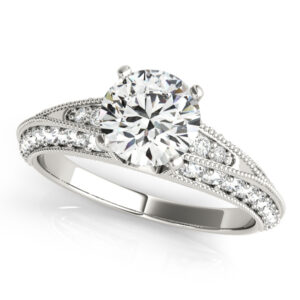 2.50 CT ROUND MOISSANITE FOREVER ONE & DIAMOND ANTIQUE ENGAGEMENT RING