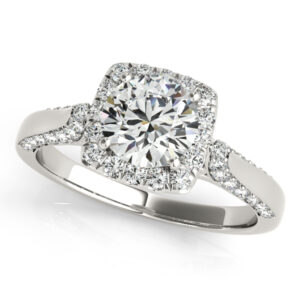 1.40 Ct Round Moissanite Forever One & Diamond Halo Pave Engagement Ring