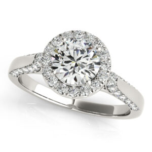 1.40 Ct Round Moissanite Forever One & Diamond Halo Pave Engagement Ring