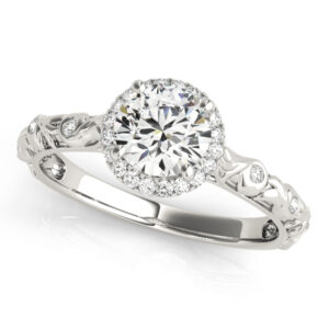 1.00 Ct Round Moissanite Forever One & Diamond Halo Pave Engagement Ring