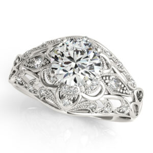 2.20 CT ROUND MOISSANITE FOREVER ONE & DIAMOND ANTIQUE ENGAGEMENT RING