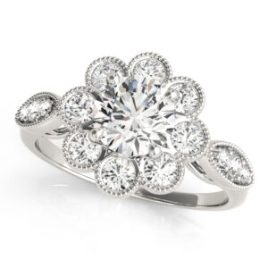 1.20 CT ROUND MOISSANITE FOREVER ONE & DIAMOND ANTIQUE ENGAGEMENT RING