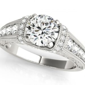 2.15 CT FOREVER ONE MOISSANITE WHITE GOLD ROUND MICRO PAVE ENGAGEMENT RING