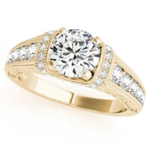 2.15 CT FOREVER ONE MOISSANITE YELLOW GOLD ROUND MICRO PAVE ENGAGEMENT RING