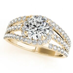 2.30 CT FOREVER ONE MOISSANITE YELLOW GOLD ROUND MICRO PAVE TRI BAND ENGAGEMENT RING
