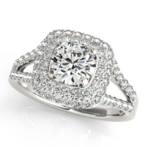 2.10 CT FOREVER ONE MOISSANITE WHITE GOLD ROUND MICRO PAVE HALO ENGAGEMENT RING