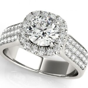 2.55 CT FOREVER ONE MOISSANITE WHITE GOLD ROUND HALO MICRO PAVE ENGAGEMENT RING