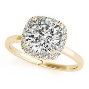 2.15 CT FOREVER ONE MOISSANITE YELLOW GOLD CUSHION MICRO PAVE HALO ENGAGEMENT RING