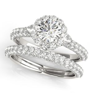 2.55 CT ROUND MOISSANITE FOREVER ONE MICRO PAVE HALO WEDDING SET RING