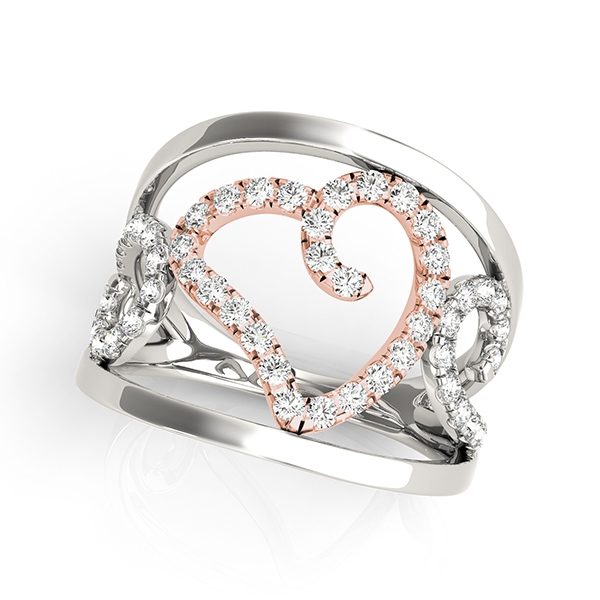 0.60 CT FOREVER ONE  MOISSANITE FASHION MODERN TWO TONE HEART MICRO PAVE RING