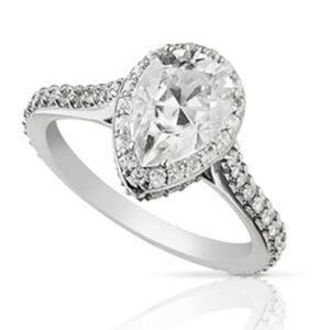 4.83 CT PEAR MOISSANITE FOREVER ONE GHI  HALO PAVE ENGAGEMENT RING