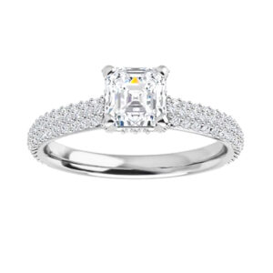 2.75 Ct MOISSANITE ASSCHER FOREVER ONE HALO MICRO PAVE ENGAGEMENT WEDDING RING