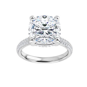 2.25 Ct MOISSANITE CUSHION FOREVER ONE HALO MICRO PAVE ENGAGEMENT WEDDING RING