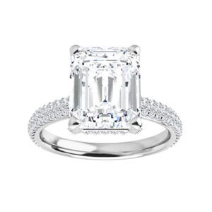 2.40 Ct MOISSANITE EMERALD FOREVER ONE MICRO PAVE ENGAGEMENT WEDDING RING