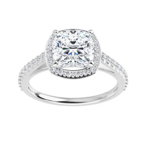 1.45 Ct MOISSANITE CUSHION FOREVER ONE HALO MICRO PAVE ENGAGEMENT WEDDING RING