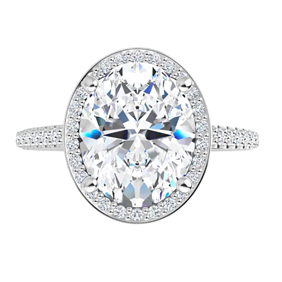 1 85 Ct Moissanite Oval Forever One Halo Micro Pave Engagement Wedding Ring Lkjewelry Designs
