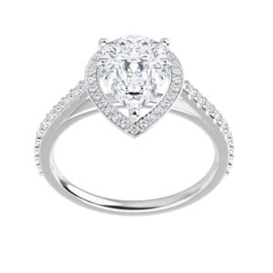 1.85 Ct MOISSANITE PEAR FOREVER ONE HALO MICRO PAVE ENGAGEMENT WEDDING RING
