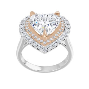 1.40 Ct MOISSANITE HEART FOREVER ONE HALO MICRO PAVE 2 TONE ENGAGEMENT RING