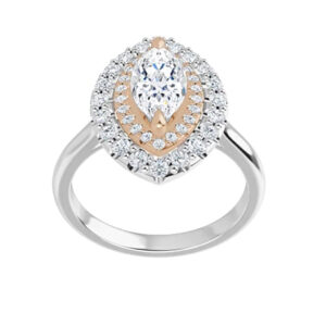 1.40 Ct MOISSANITE MARQUISE FOREVER ONE HALO MICRO PAVE 2 TONE ENGAGEMENT RING
