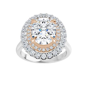 1.90 Ct MOISSANITE OVAL FOREVER ONE HALO MICRO PAVE 2 TONE ENGAGEMENT RING