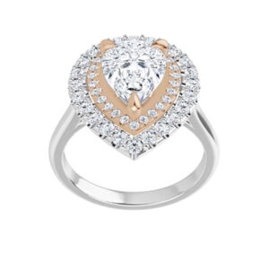 1.90 Ct MOISSANITE PEAR FOREVER ONE HALO MICRO PAVE 2 TONE ENGAGEMENT RING