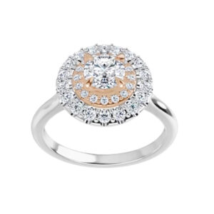 1.40 Ct MOISSANITE ROUND FOREVER ONE HALO MICRO PAVE 2 TONE ENGAGEMENT RING